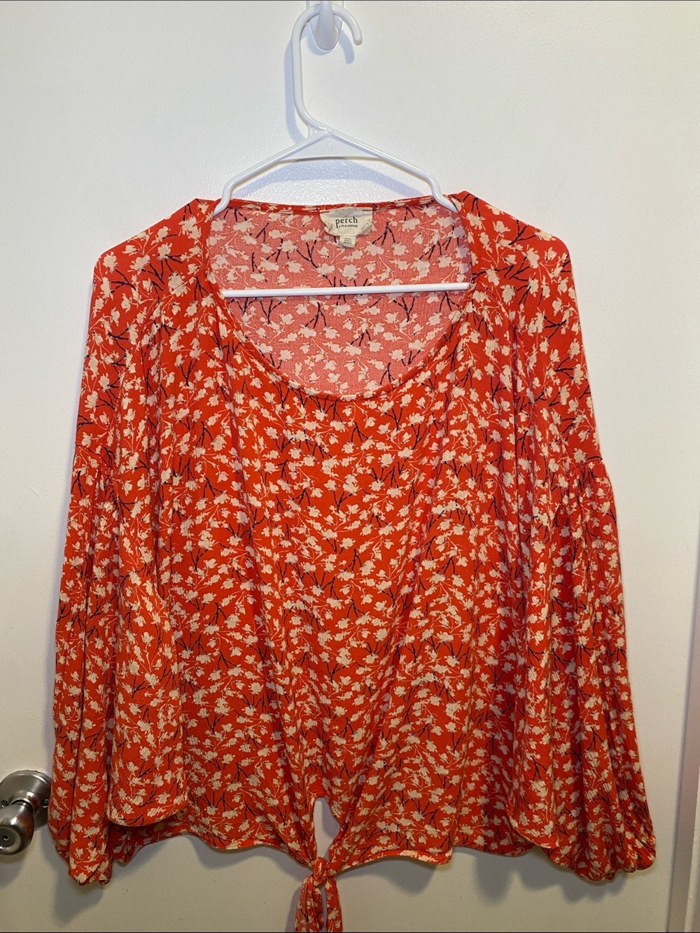 Perch Orange Floral Tie-Front Blouse
